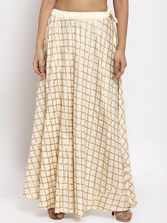 Red Printed Flared Maxi Skirt-7