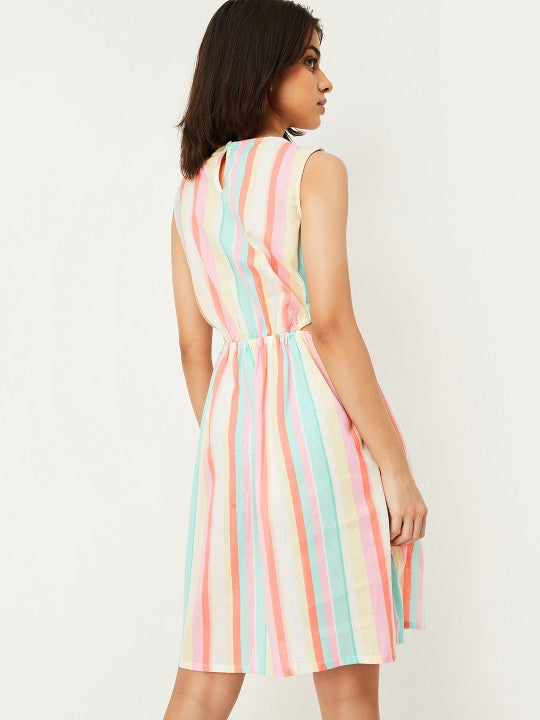 Striped Cotton Cut-Outs Fit & Flare Dress-2