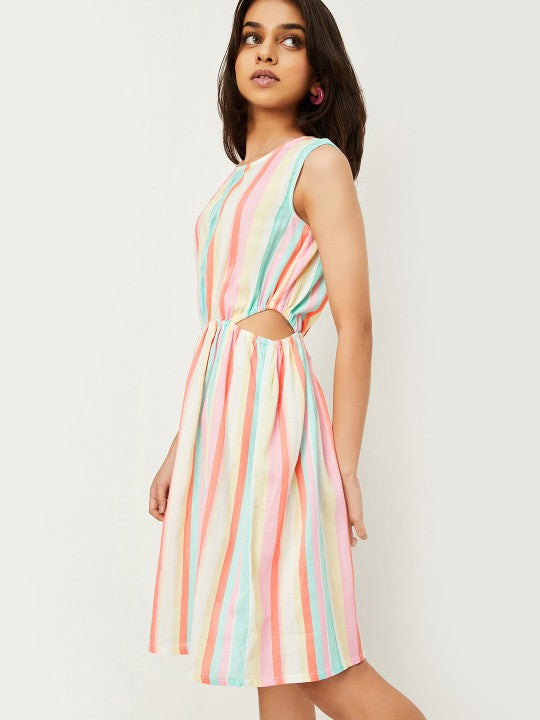 Striped Cotton Cut-Outs Fit & Flare Dress-4