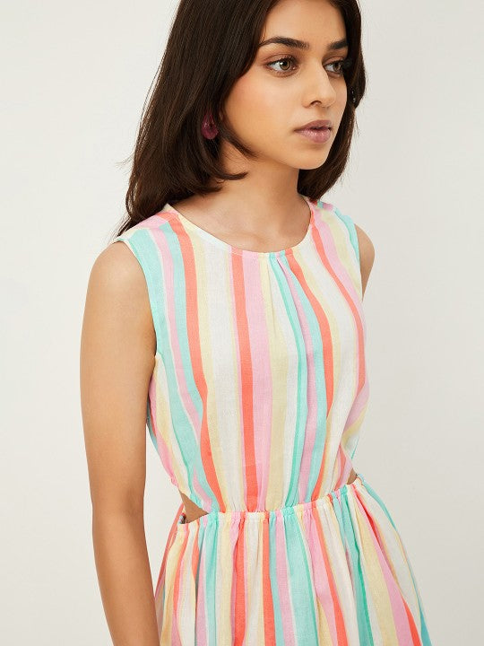 Striped Cotton Cut-Outs Fit & Flare Dress-5