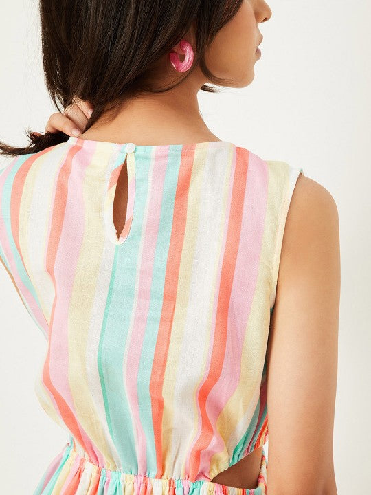 Striped Cotton Cut-Outs Fit & Flare Dress