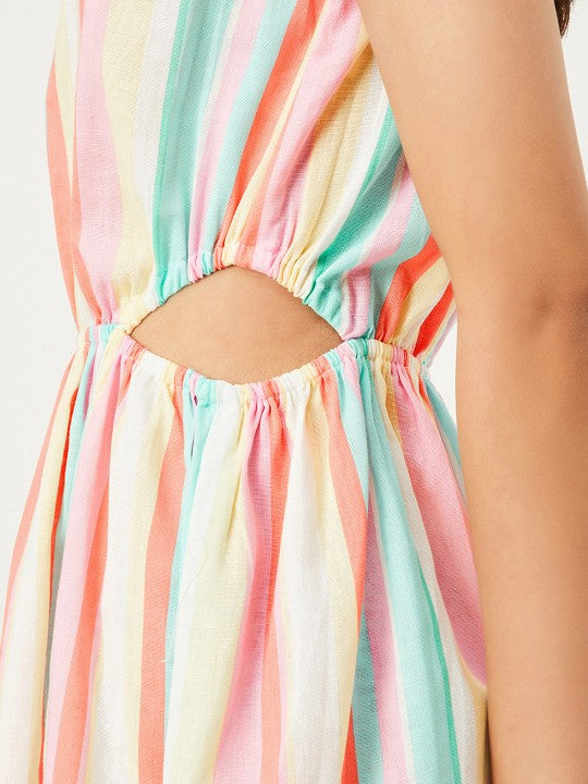 Striped Cotton Cut-Outs Fit & Flare Dress