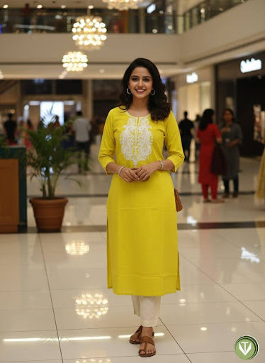 Sunshine Bloom White-Work Kurta-1