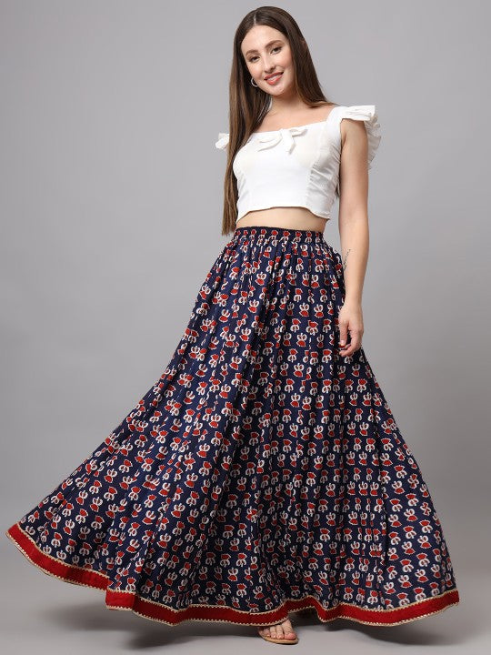 Printed Flared Maxi Skirt-6