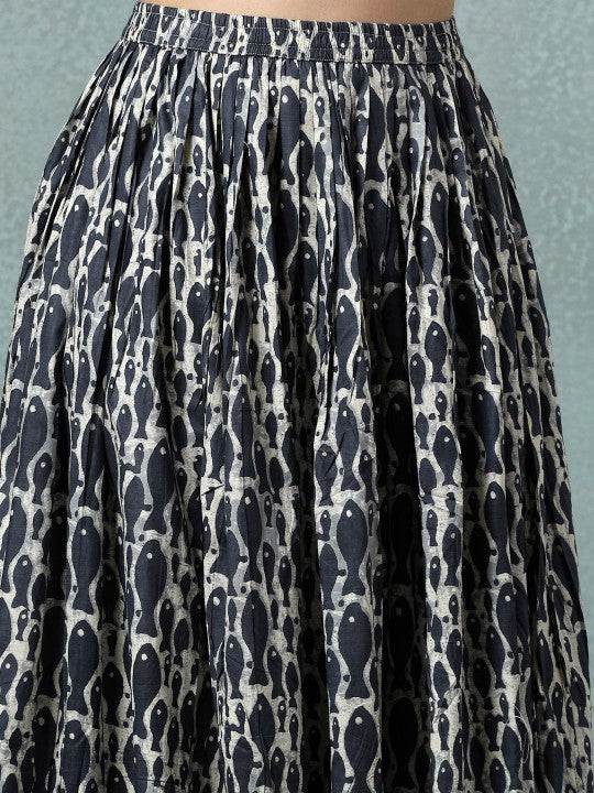 Procian Printed Cotton Flared Maxi Skirt