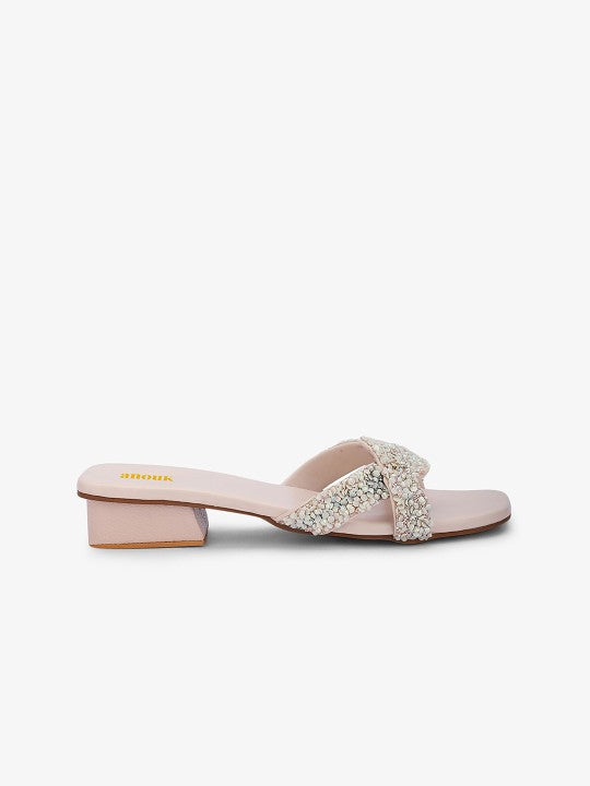 Women Embellished White Block Heel Sandals-7