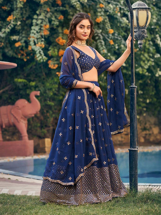 Embroidered Sequinned Semi-Stitched Lehenga & Unstitched Blouse With Dupatta-9