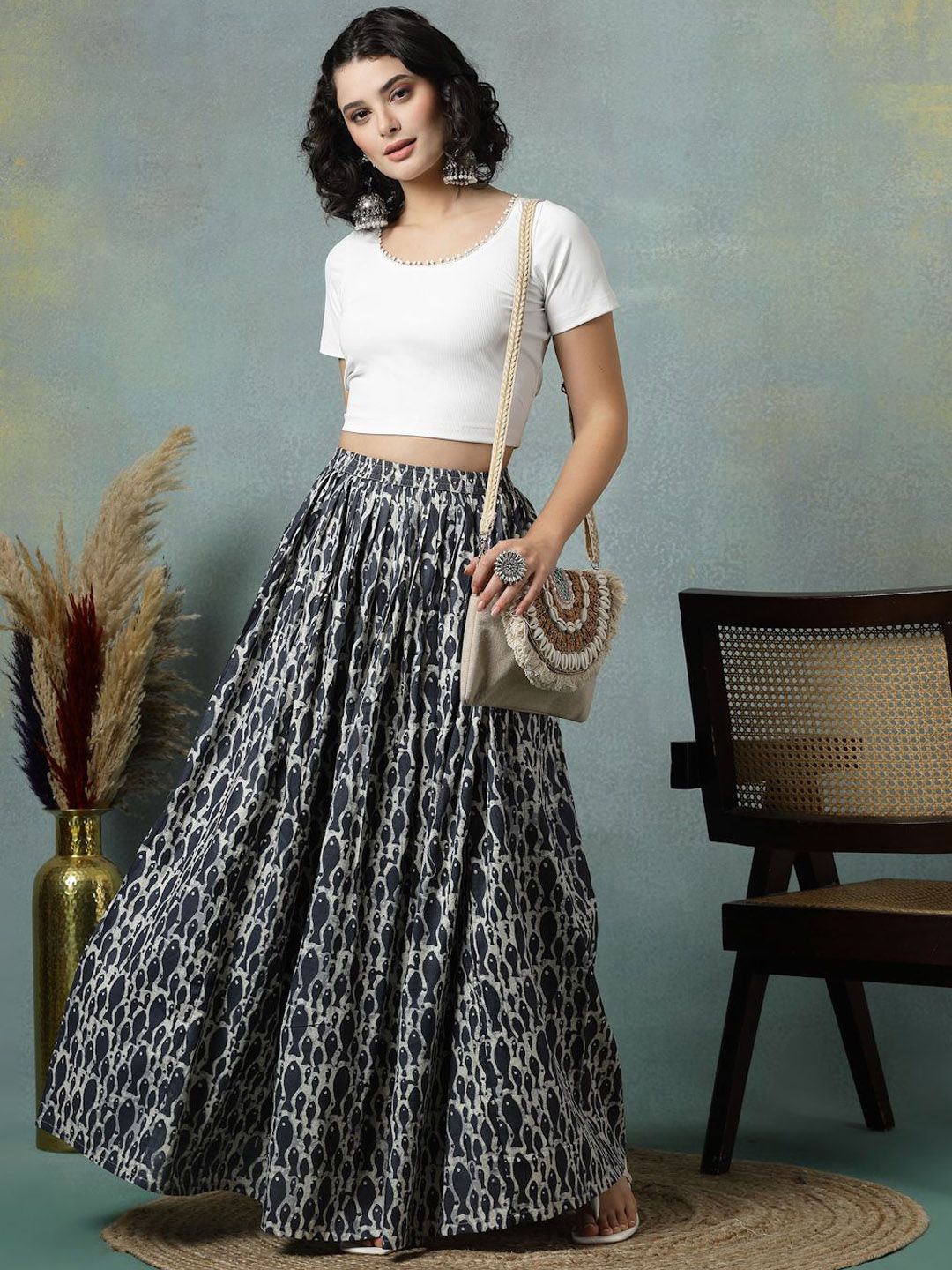 Procian Printed Cotton Flared Maxi Skirt