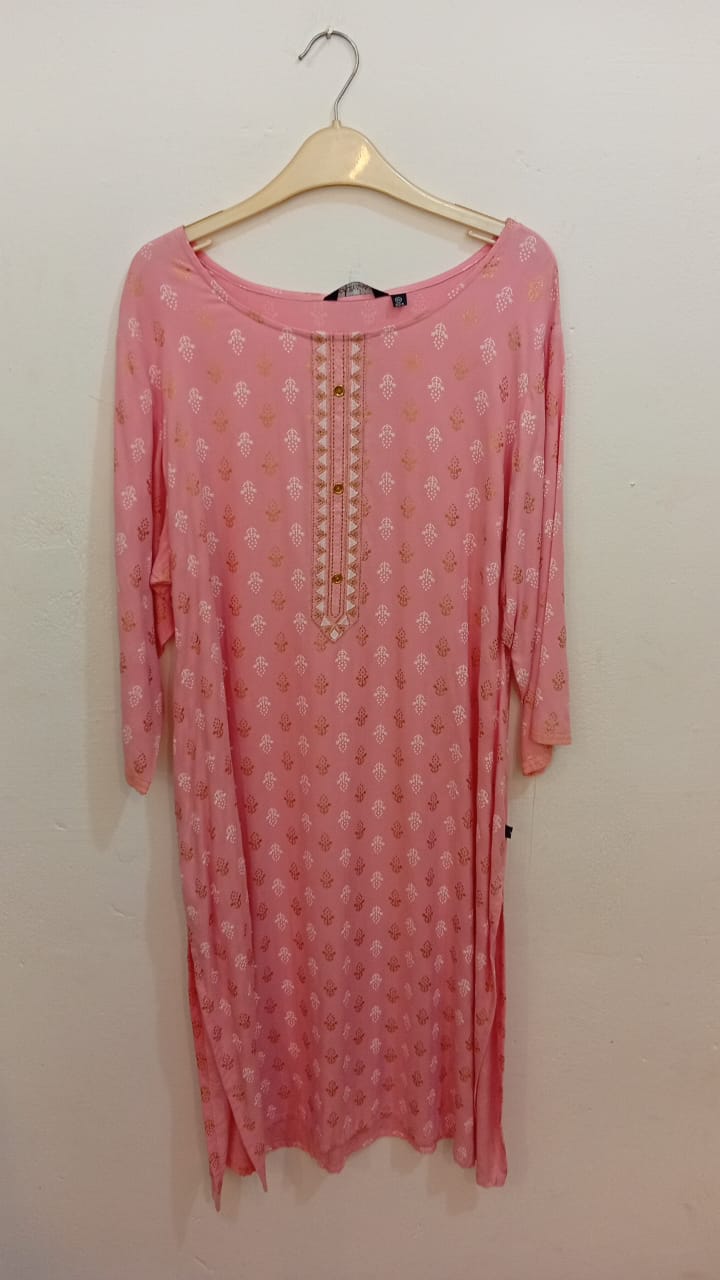 Pastel Pink Straight Kurta with Embroidered Button Placket-3