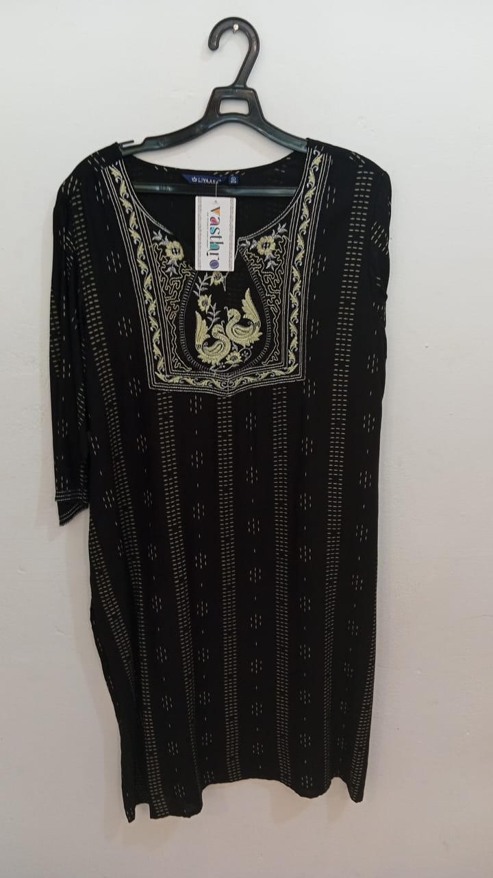 Jet Black Straight Kurta with Traditional Zari Work Neckline-3