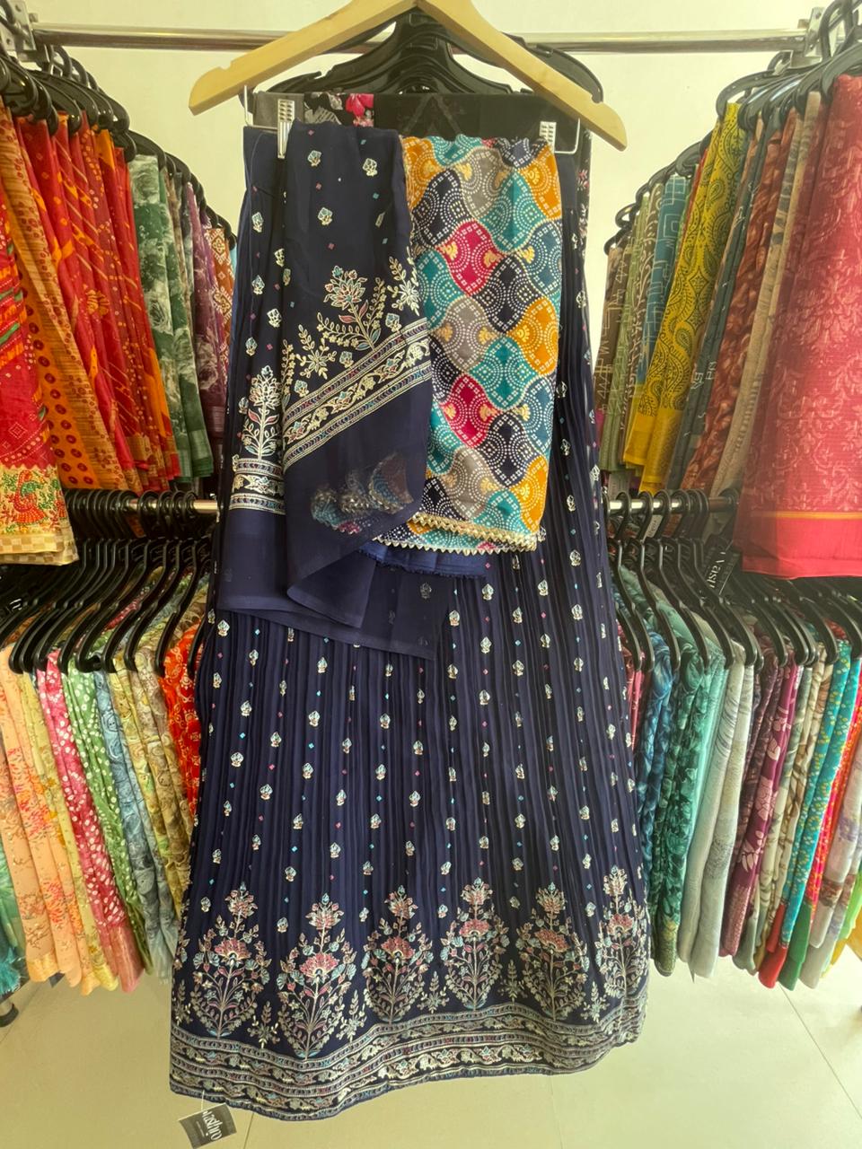 Multicolor Vibrant Semi Stitched Floral Design Lehenga Cholis-5