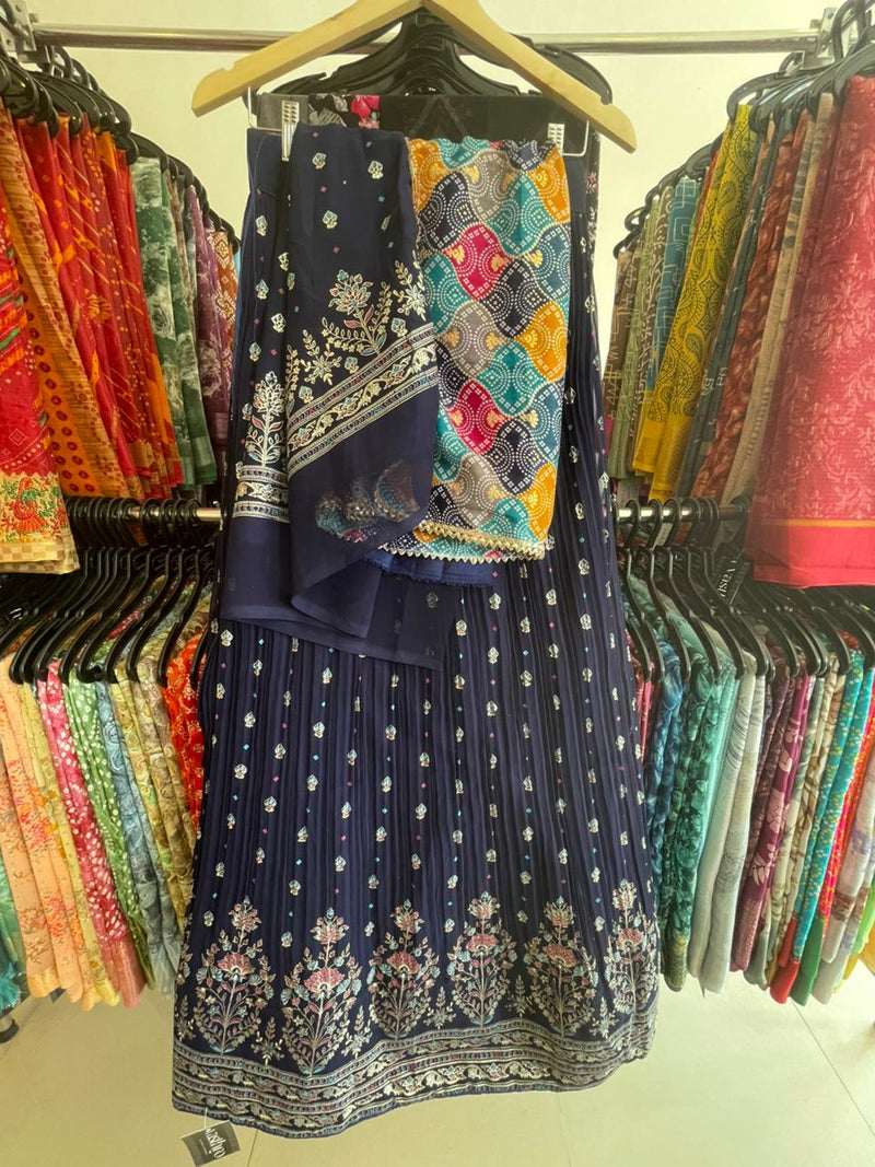 Multicolor Vibrant Semi Stitched Floral Design Lehenga Cholis-5