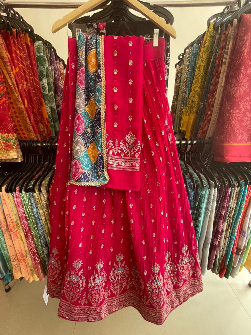 Multicolor Vibrant Semi Stitched Floral Design Lehenga Cholis