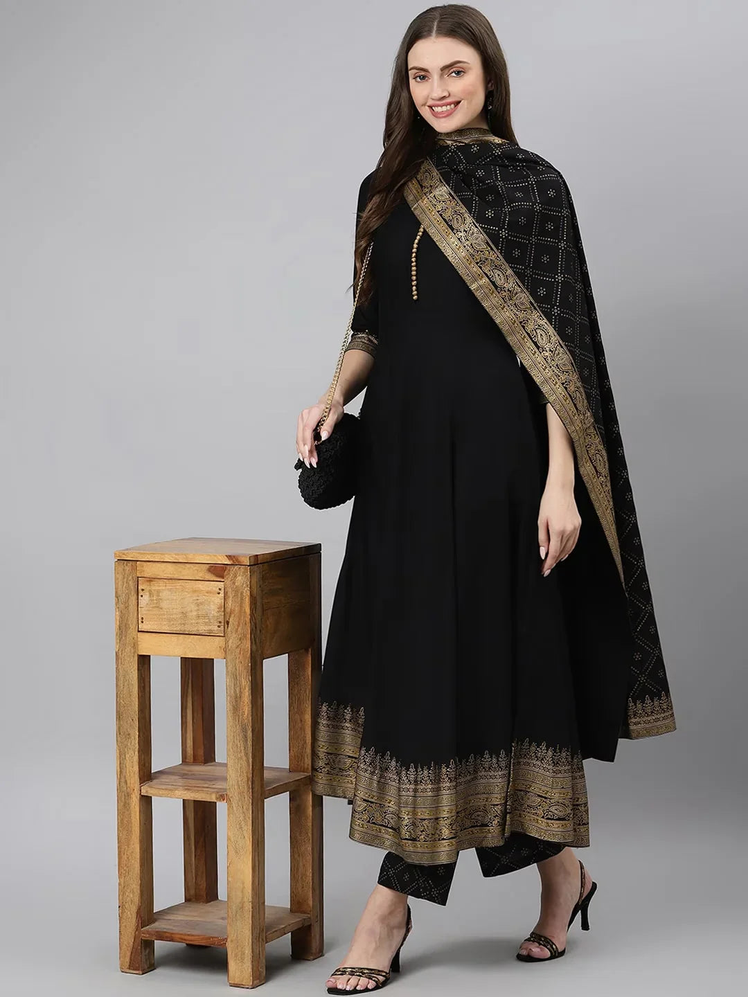 Women Blue Ethnic Motifs Empire Kurta with Trousers & Dupatta Vasthro