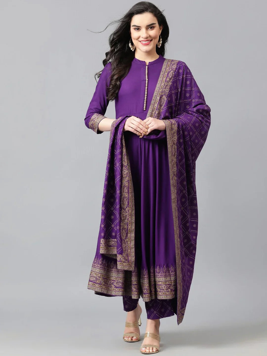 Women Blue Ethnic Motifs Empire Kurta with Trousers & Dupatta Vasthro