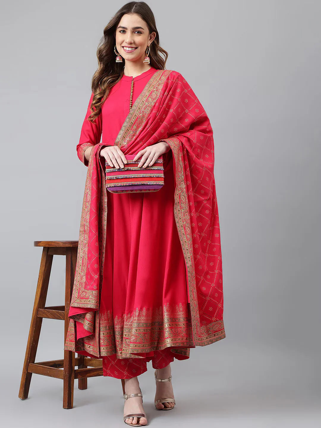Women Blue Ethnic Motifs Empire Kurta with Trousers & Dupatta Vasthro