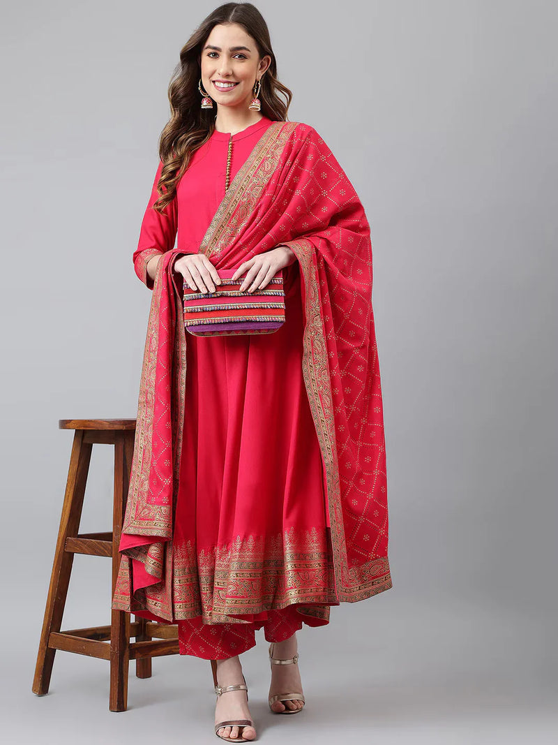 Women Blue Ethnic Motifs Empire Kurta with Trousers & Dupatta Vasthro