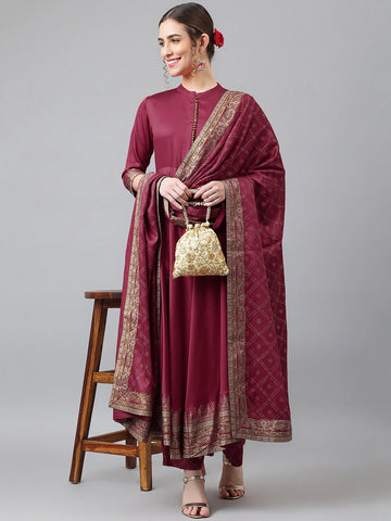 Women Blue Ethnic Motifs Empire Kurta with Trousers & Dupatta Vasthro