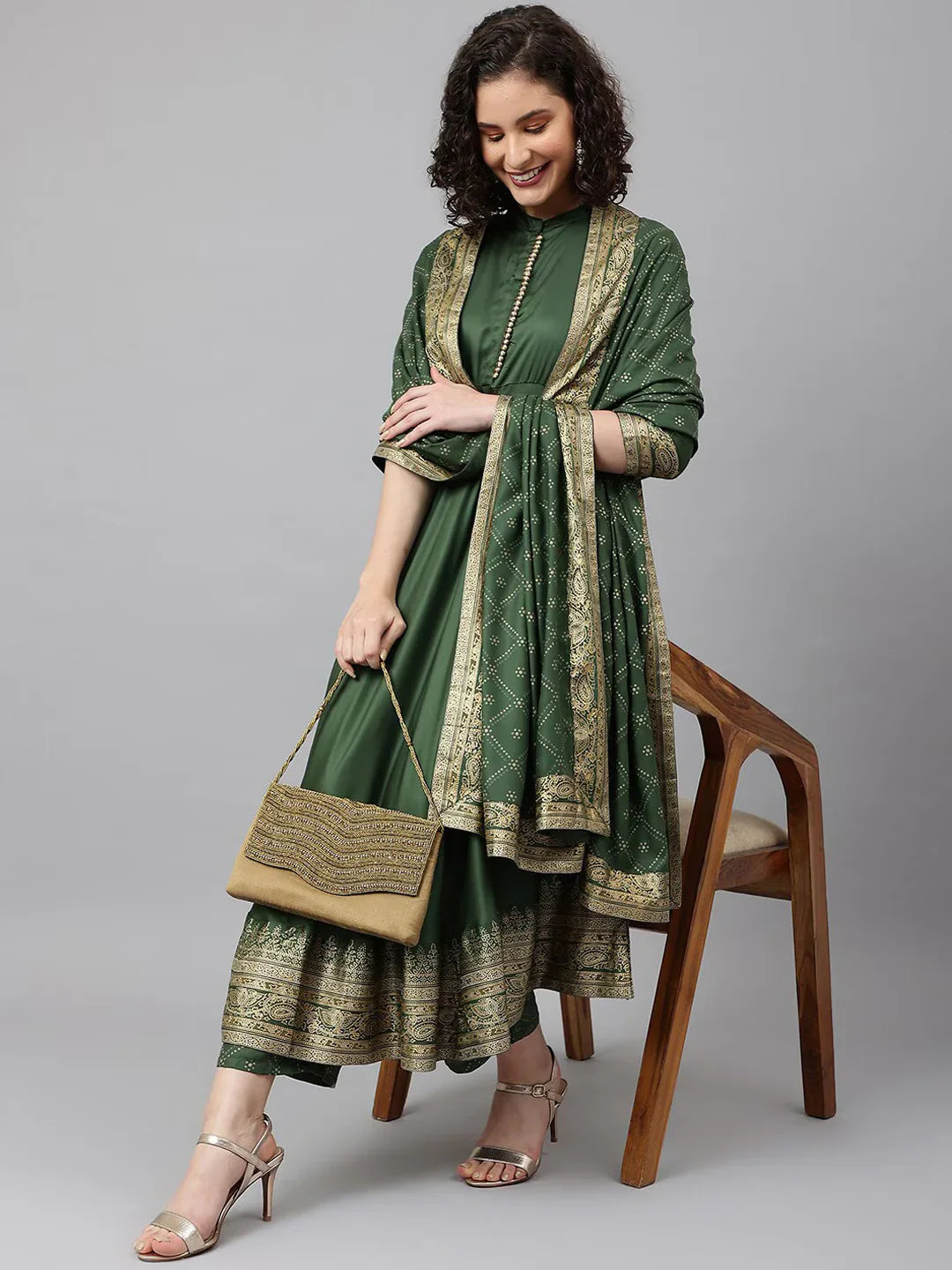 Women Blue Ethnic Motifs Empire Kurta with Trousers & Dupatta Vasthro