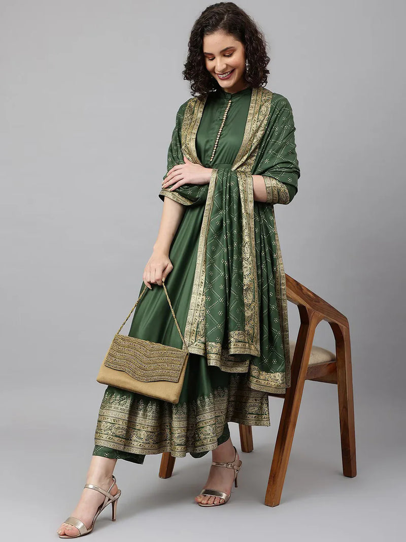 Women Blue Ethnic Motifs Empire Kurta with Trousers & Dupatta Vasthro