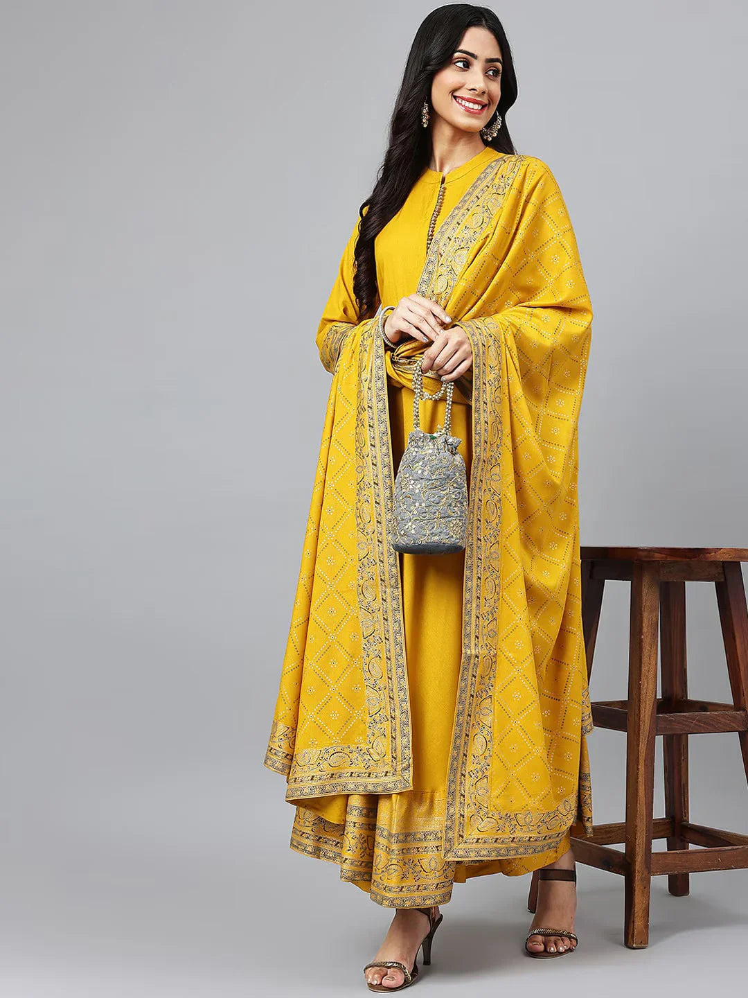Women Blue Ethnic Motifs Empire Kurta with Trousers & Dupatta Vasthro