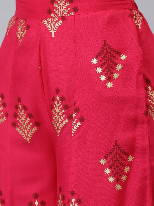 Women Black & Gold-Toned Printed Kurta with Palazzos
