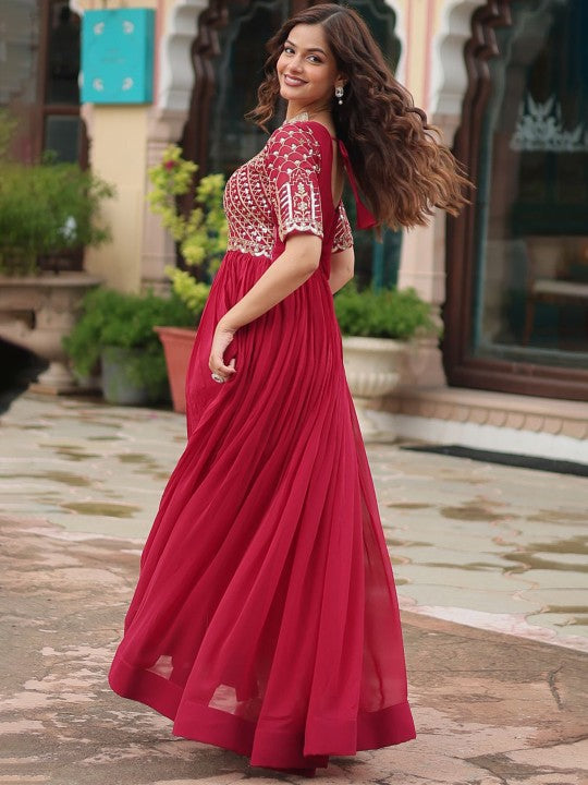 Women Embroidered Round Neck Maxi Ethnic Dresses-2