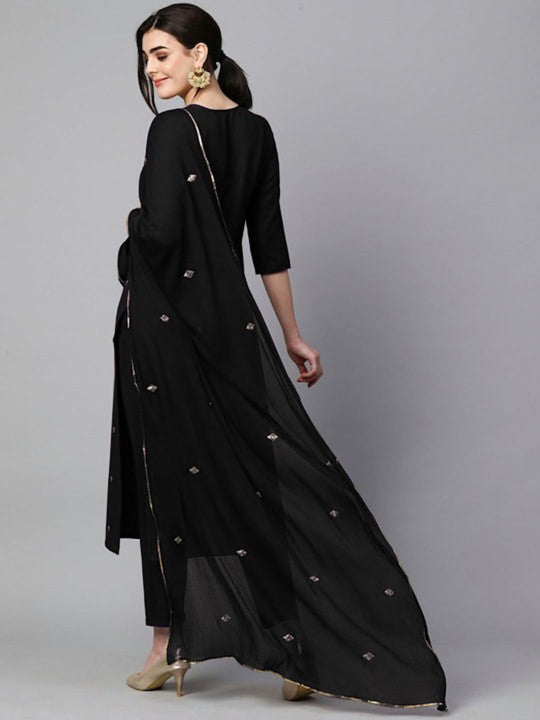 Women Ethnic Motifs Embroidered Regular Kurta With Trousers & Dupatta