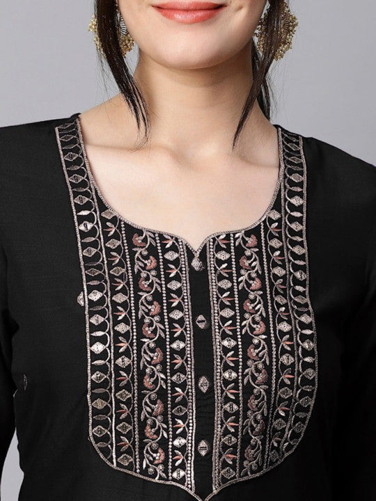 Women Ethnic Motifs Embroidered Regular Kurta With Trousers & Dupatta-5
