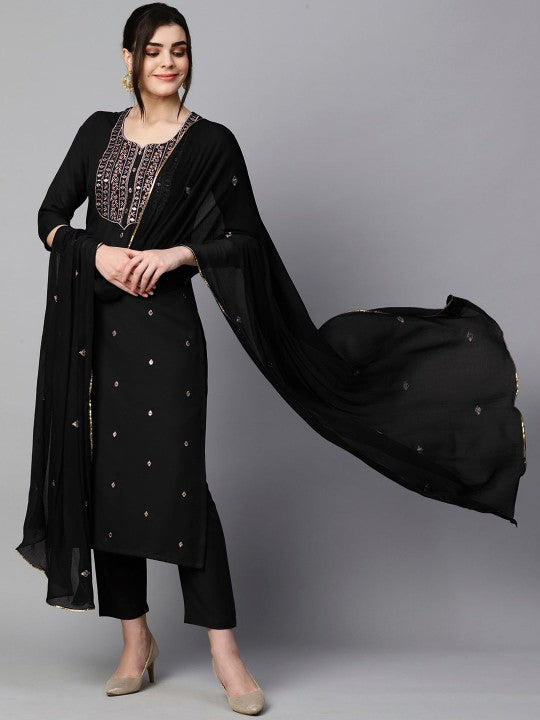 Women Ethnic Motifs Embroidered Regular Kurta With Trousers & Dupatta-4