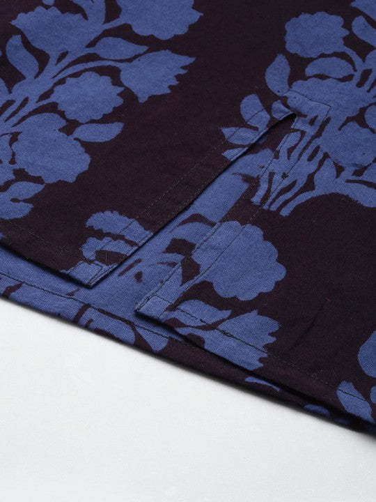 Women Floral Printed Side Slit Pure Cotton A-Line Bagh Skirt