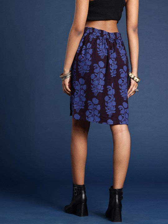 Women Floral Printed Side Slit Pure Cotton A-Line Bagh Skirt-2