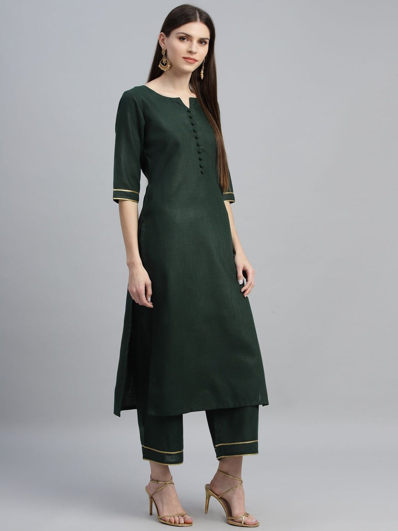 Women Green Pure Cotton Kurta with Palazzos & With Dupatta-4