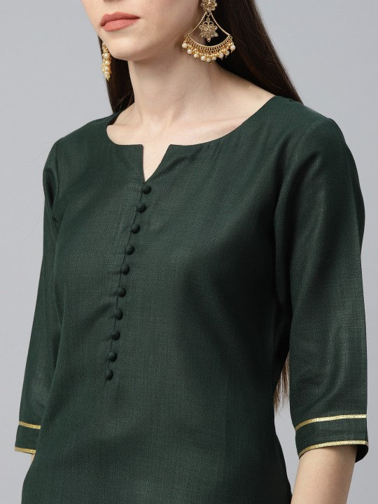 Women Green Pure Cotton Kurta with Palazzos & With Dupatta-3