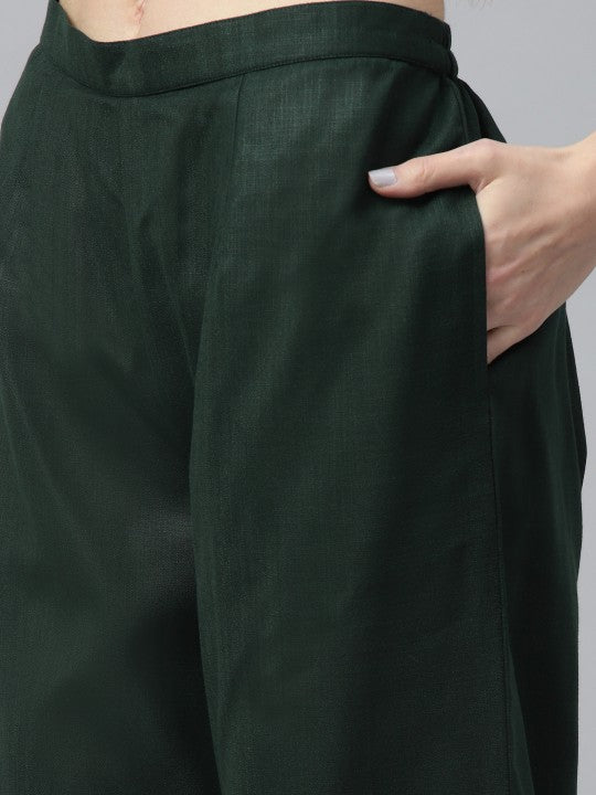Women Green Pure Cotton Kurta with Palazzos & With Dupatta-6