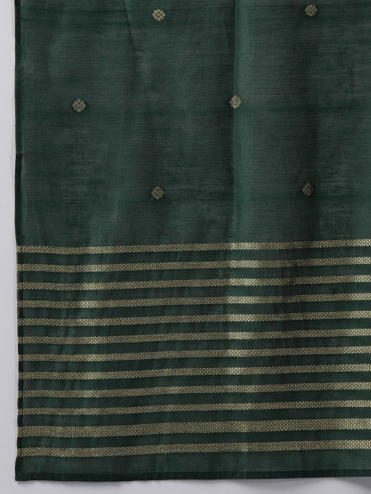 Women Green Pure Cotton Kurta with Palazzos & With Dupatta-7