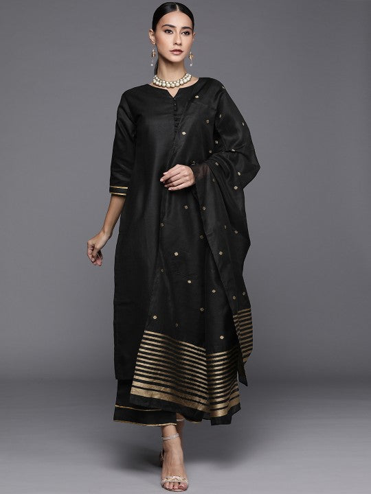 Women Green Pure Cotton Kurta with Palazzos & With Dupatta-8