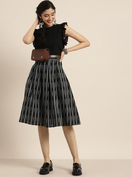Women Ikat Printed Flared Skirt-7