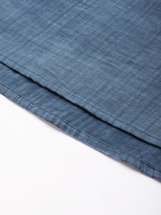 Women Indigo Denim Cotton-Linen Tiered Maxi Skirt-4