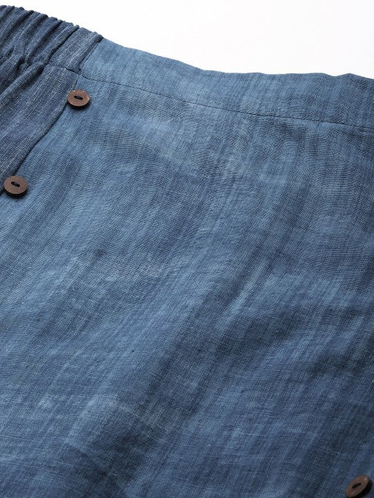 Women Indigo Denim Cotton-Linen Tiered Maxi Skirt