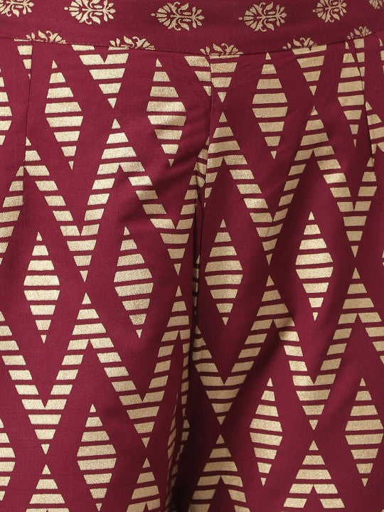 Women Maroon Solid Kurta with Trousers & Dupatta