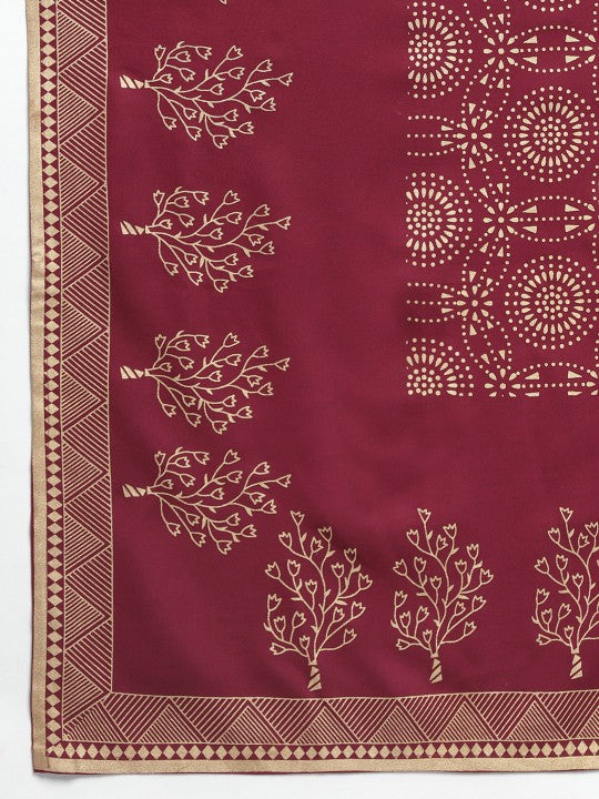 Women Maroon Solid Kurta with Trousers & Dupatta