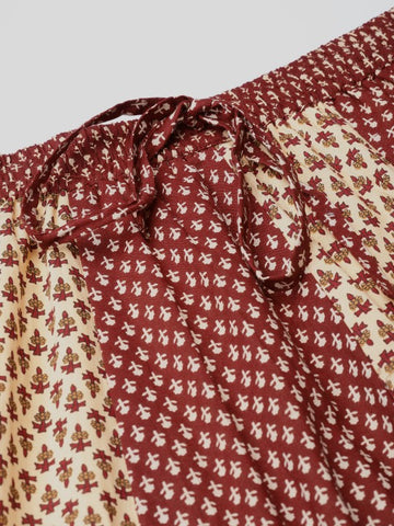 Women Maroon & Beige Printed Flared Maxi Skirt
