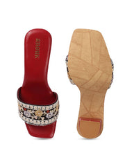 Women Textured Ethnic Bolck Heels Sandals