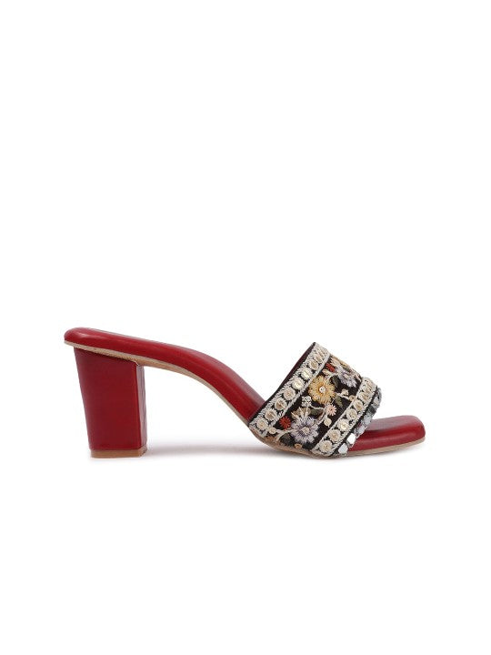 Women Textured Ethnic Bolck Heels Sandals-6