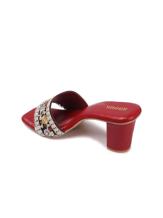 Women Textured Ethnic Bolck Heels Sandals