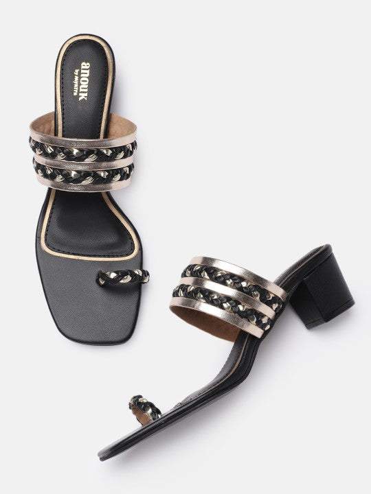 Women Woven Design One Toe Heels-2