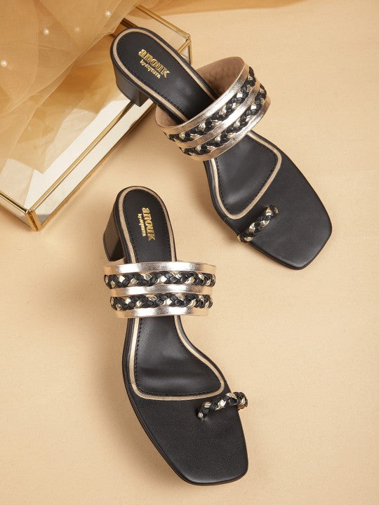 Women Woven Design One Toe Heels-1