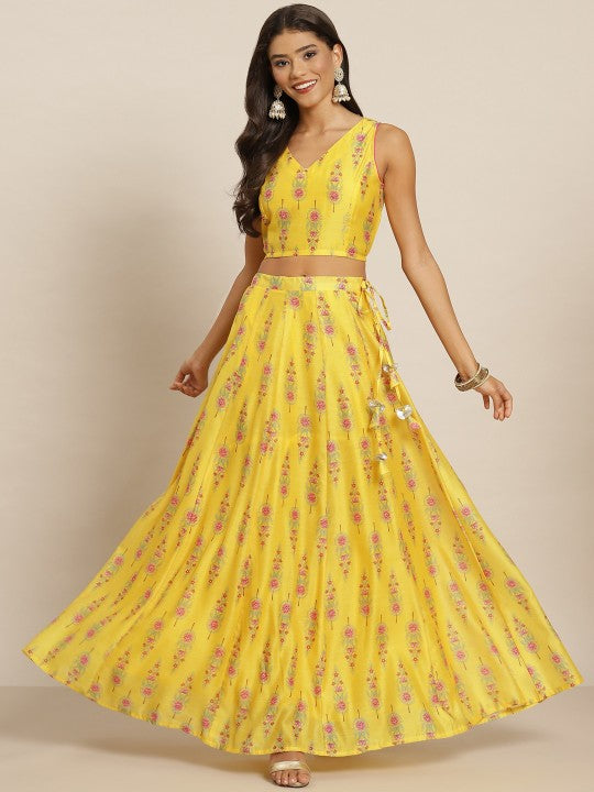 Women Yellow Printed Maxi Flared Skirts