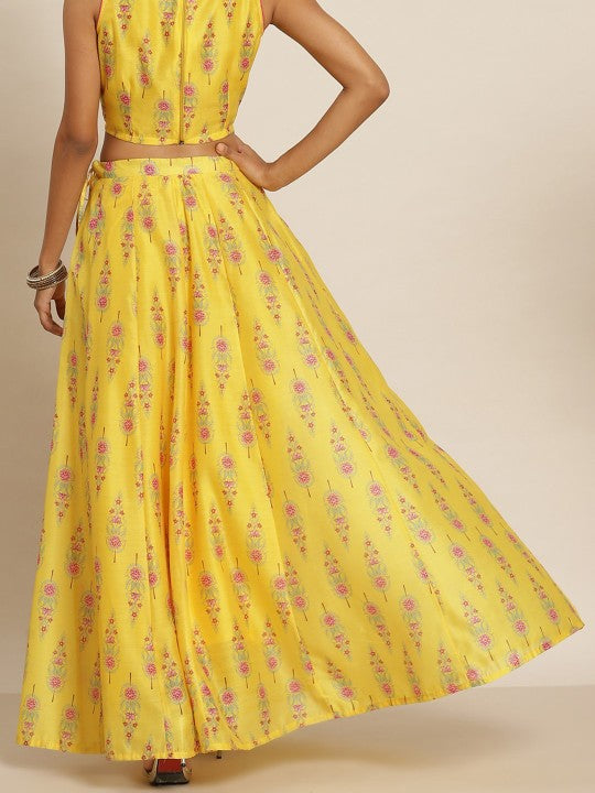 Women Yellow Printed Maxi Flared Skirts-2